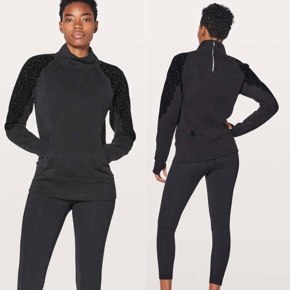 Lululemon Floral Flock Mock Neck Pullover in Black size 8 Velvet Detail - Picture 16 of 16